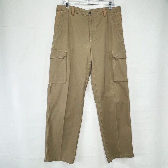 Tasso Elba Mens Pants Cargo 34x30 Cotton Flat Front Tan color - Picture 1 of 16
